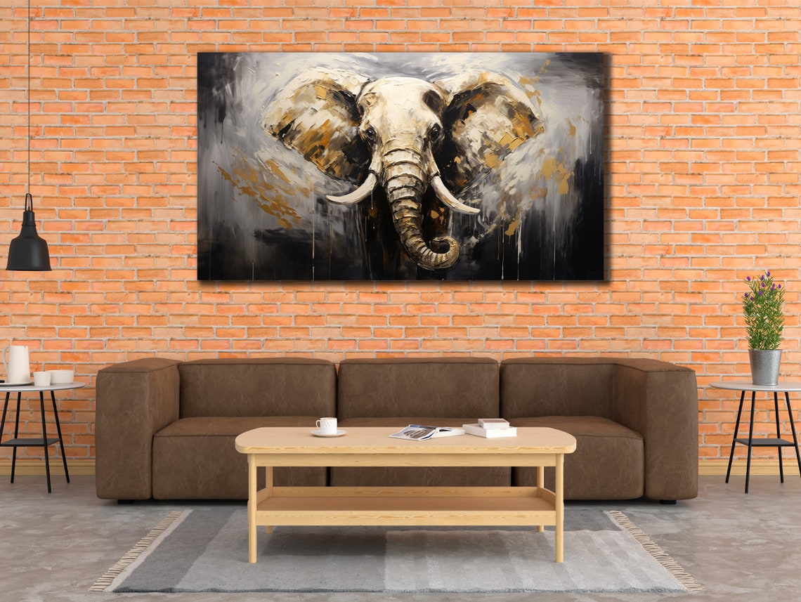 Elephant Head Black White Gold Abstract Elegant Wildlife Poster - Image 3