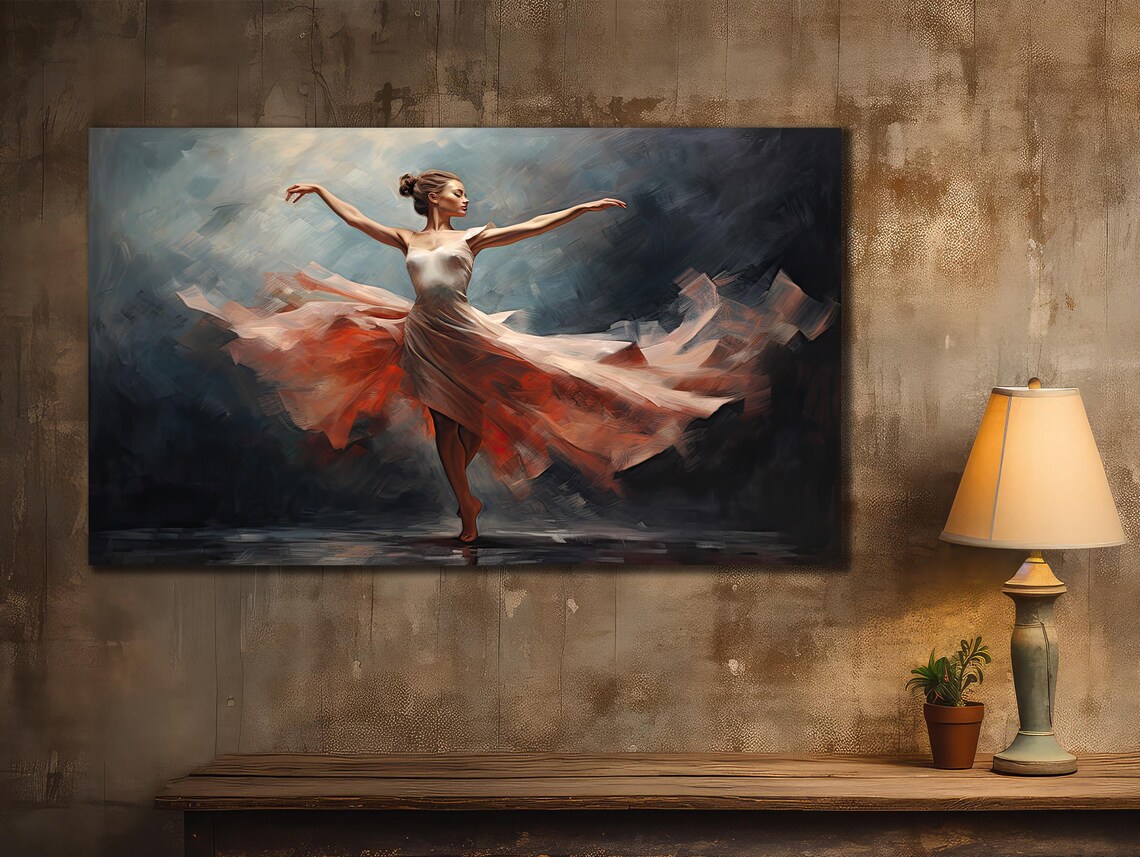 Dancer in Flowing Pink Dress Dark Smoky Background Art Poster - Image 2