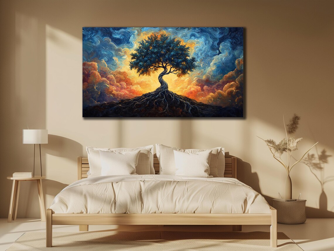 Tree Of Life Swirling Starry Night Sky Colorful Nature Art Poster