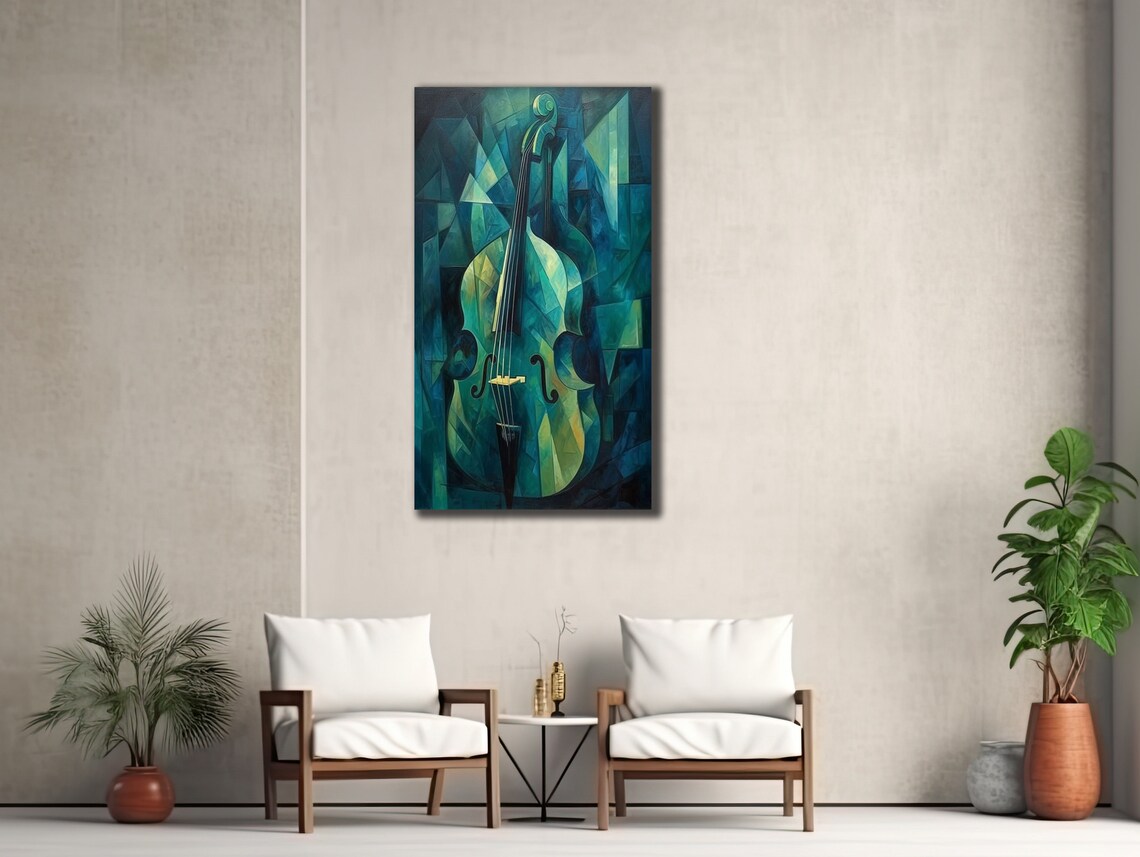 Abstract Cubist Violin Teal Blue Geometric Music Instrument Art Poster - Image 3