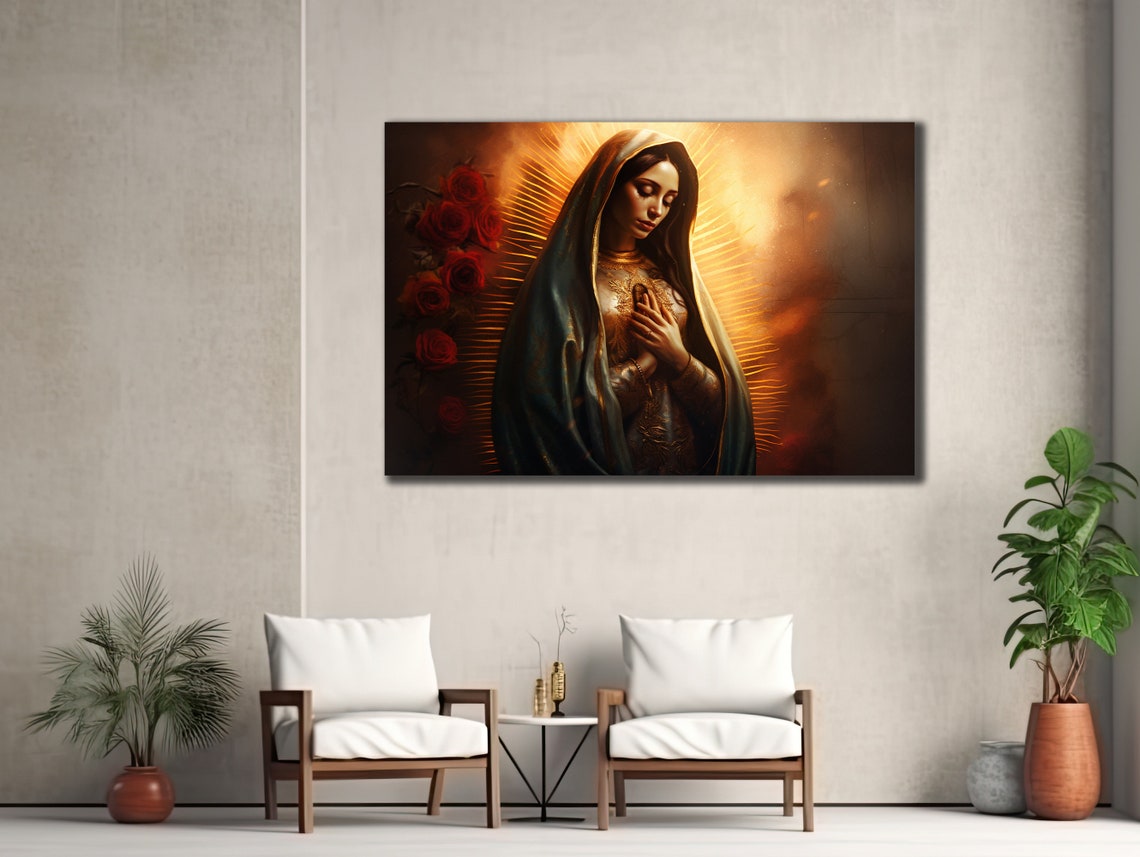 Virgin Of Guadalupe Dark Green Mantle Roses Catholic Art Wall Poster - Image 3