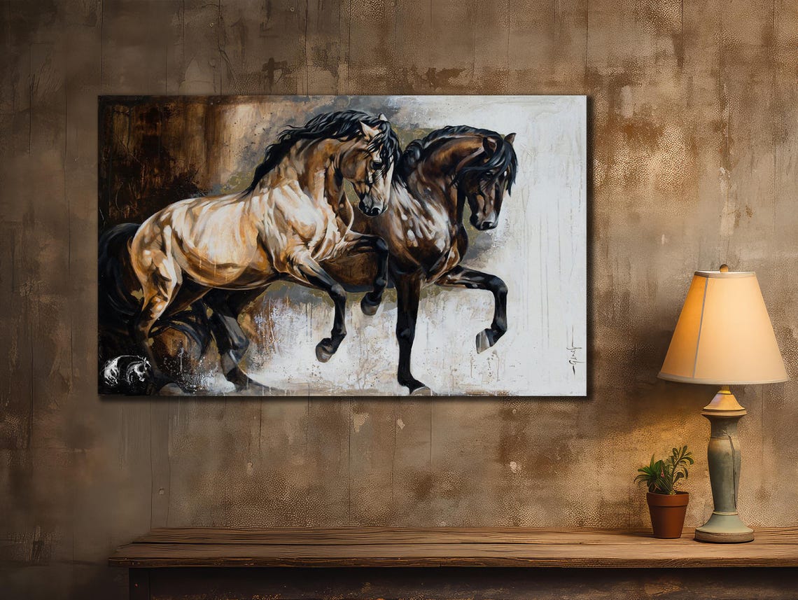 Two Wild Horses Galloping Side by Side Dynamic Equine Power Art Poster - Image 3