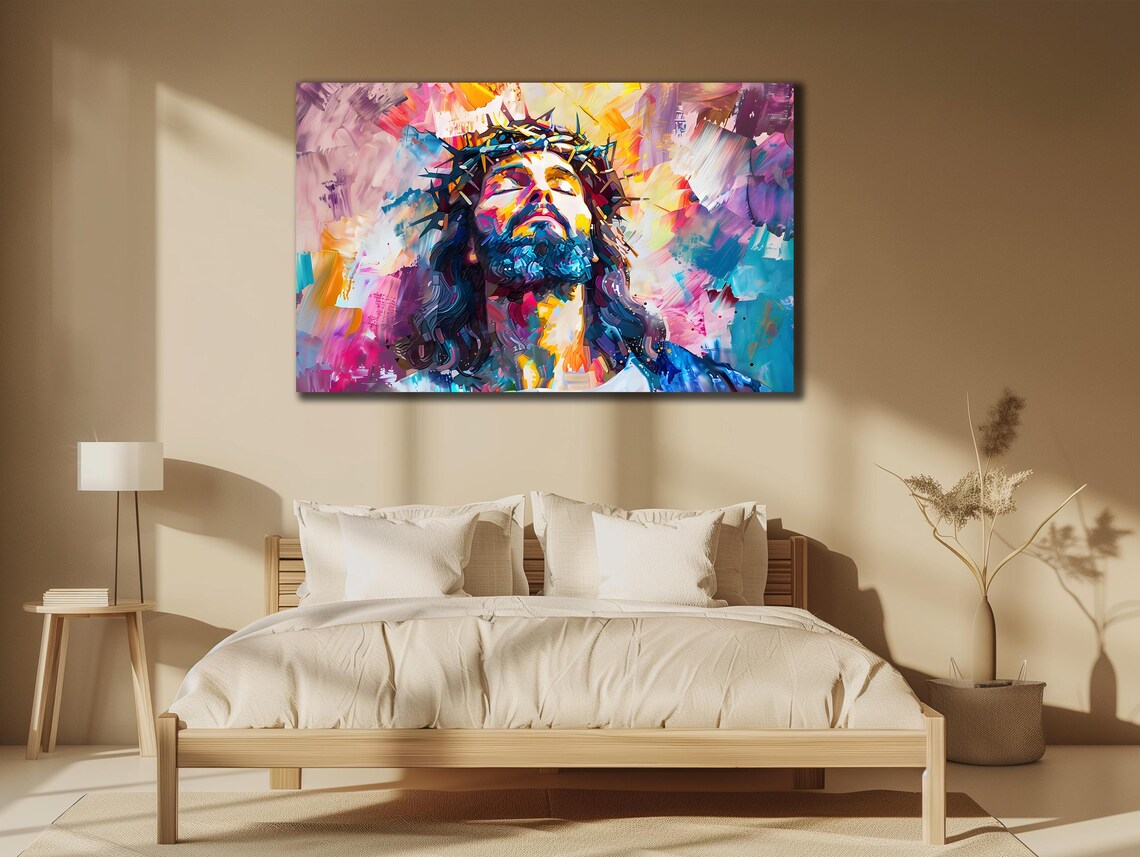 Jesus Crown Of Thorns Colorful Abstract Faith Painting Art Poster