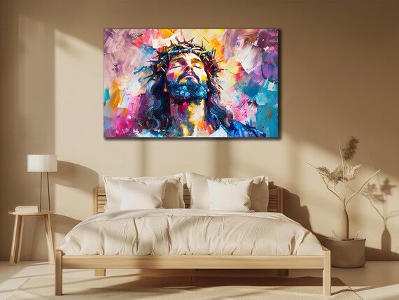 Jesus Crown Of Thorns Colorful Abstract Faith Painting Art Poster