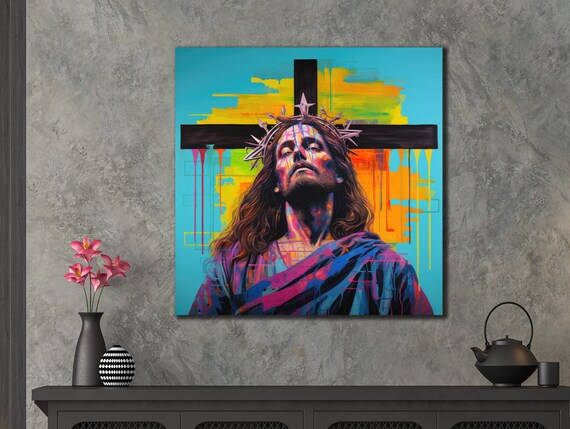 Jesus Christ Crown of Thorns Neon Pop Art Vibrant Christian Poster