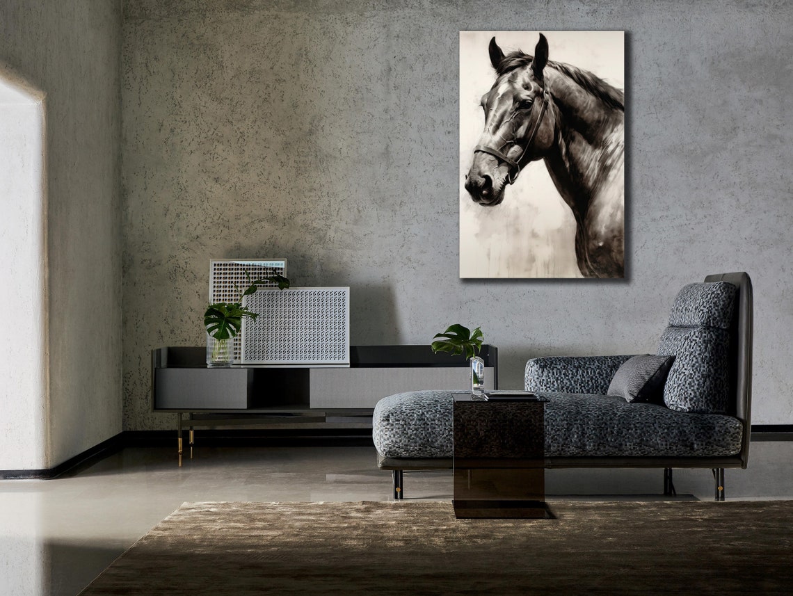 Horse Head Black White Sketch Elegant Equine Portrait Wall Art Poster - Image 2