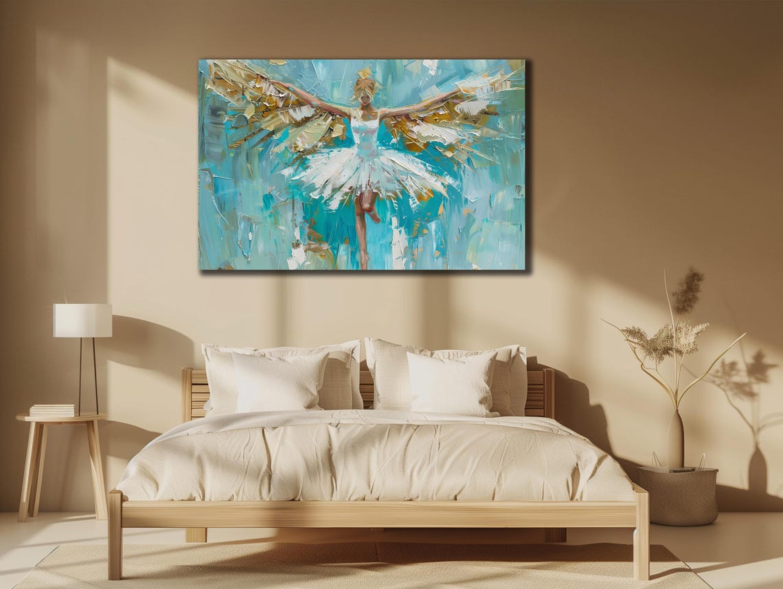 Ballerina With Angel Wings Turquoise Tutu Ballet Dancer Art Poster