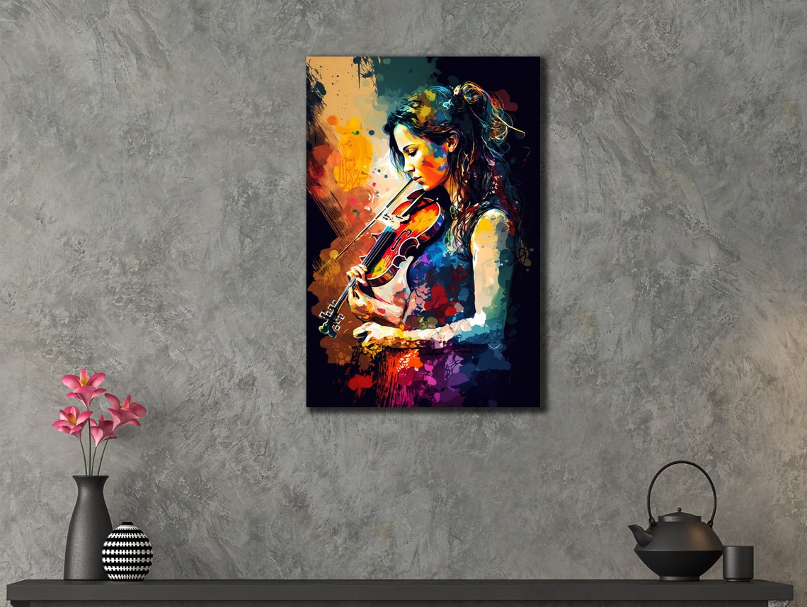 Woman Playing Violin Colorful Abstract Musician Portrait Poster - Image 3