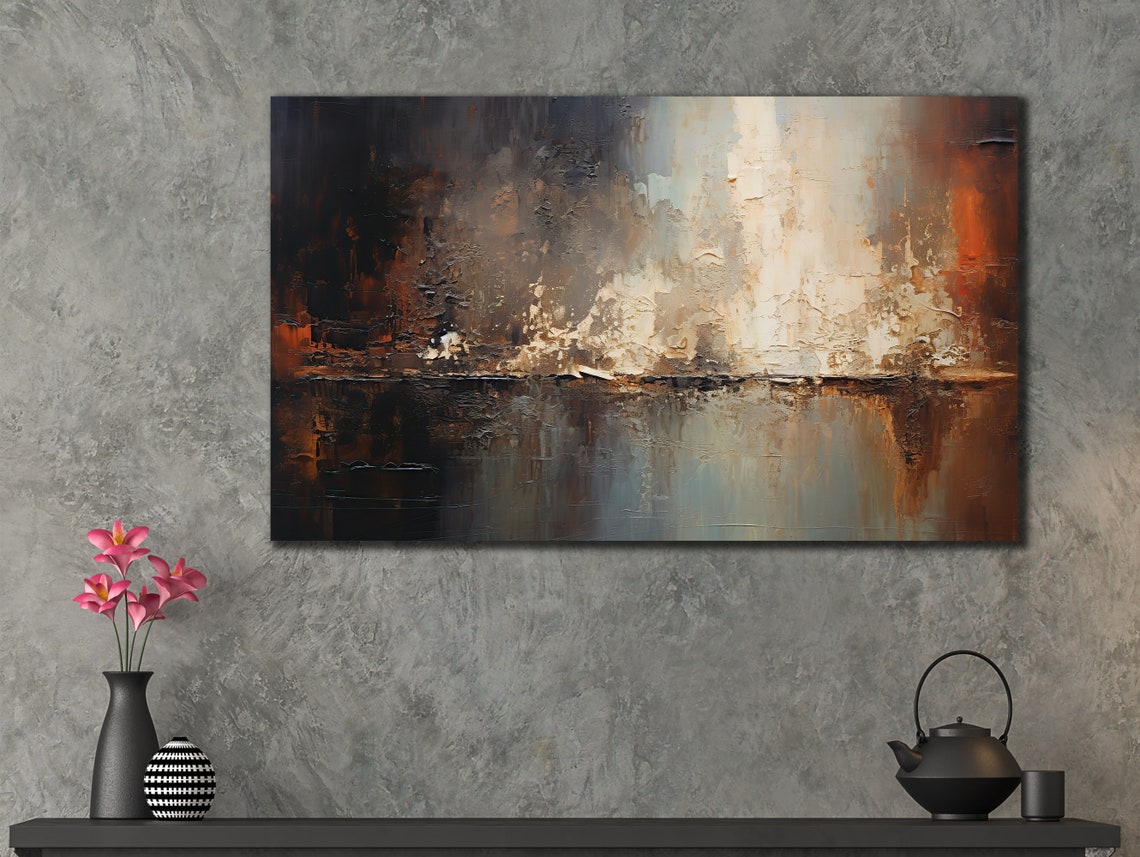 Abstract Neutral Textured Painting Beige Black Modern Wall Art Poster - Image 3