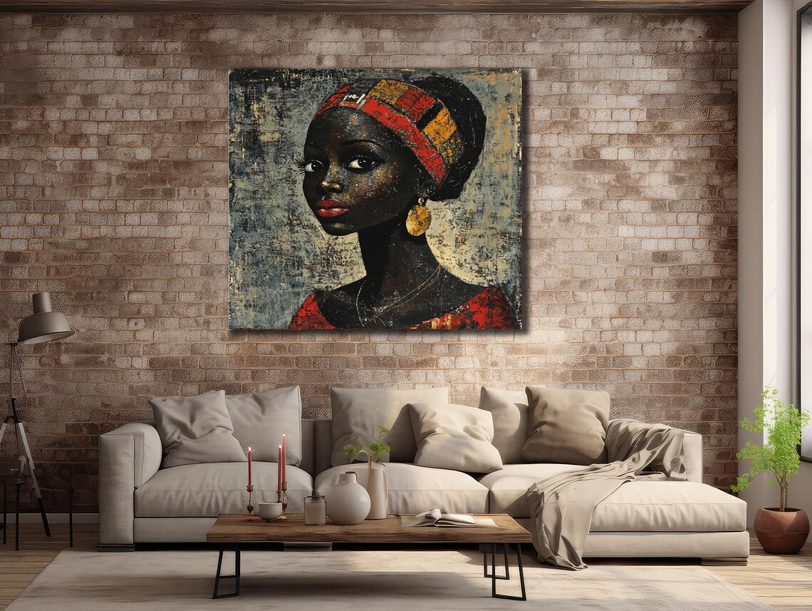 African Woman Red Headscarf Gold Jewelry Vintage Portrait Poster - Image 2