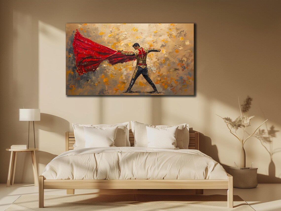 Spanish Matador Red Cape Gold Suit Bullfighter Oil Painting Poster