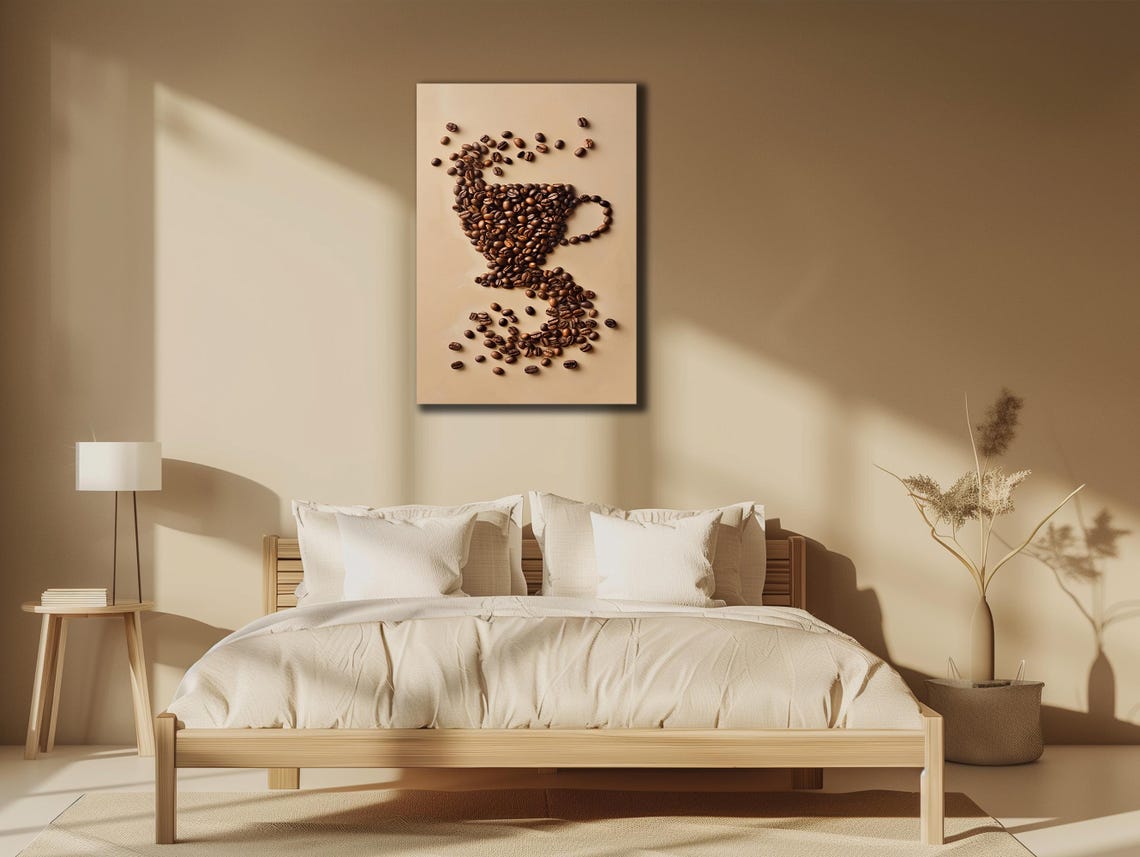 Coffee Cup Made Of Coffee Beans Minimalist Cafe Kitchen Art Poster