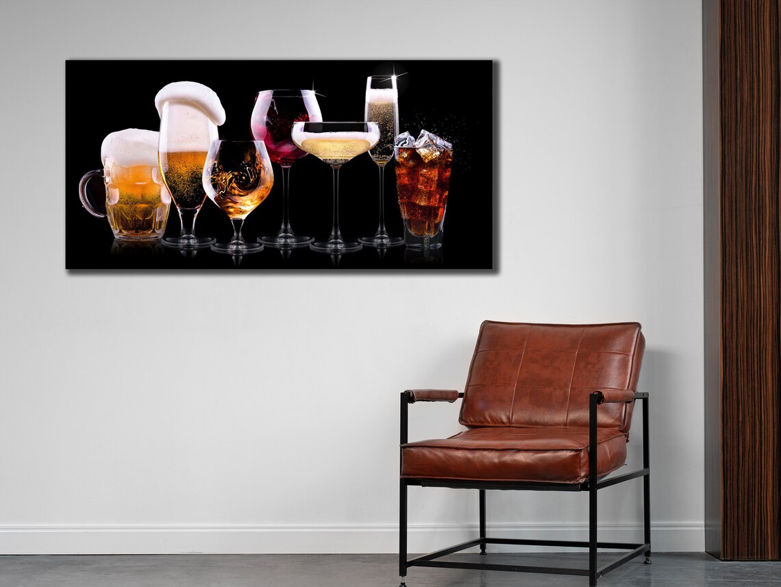 Cocktails Beer Wine Champagne Glasses Bar Party Drinks Wall Art Print - Image 2