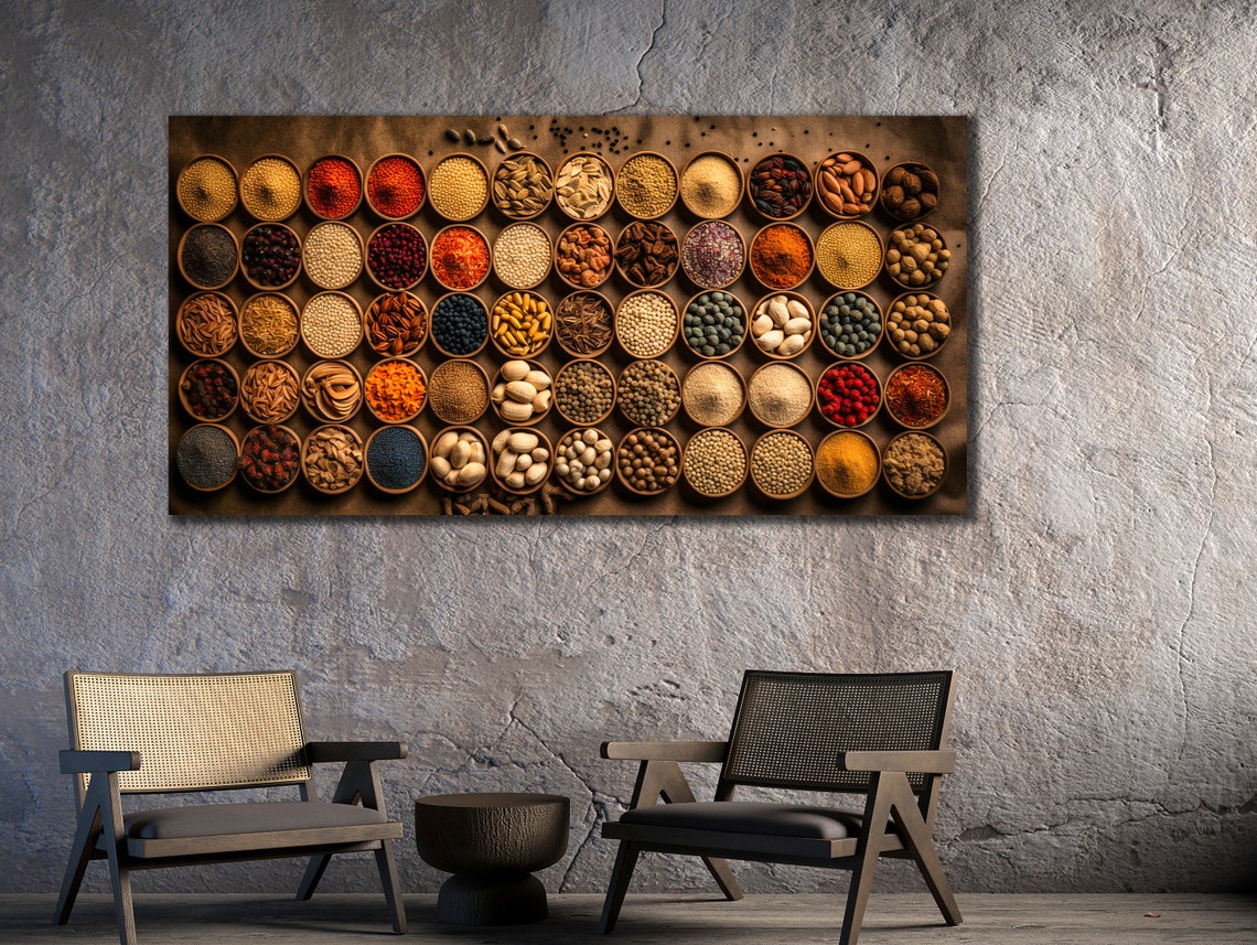 Assorted Spice Grain Bowls Grid Warm Rustic Kitchen Food Wall Art - Image 3