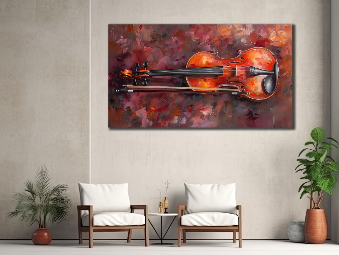 Red Violin Abstract Brushwork Classical Instrument Painting Poster - Image 2