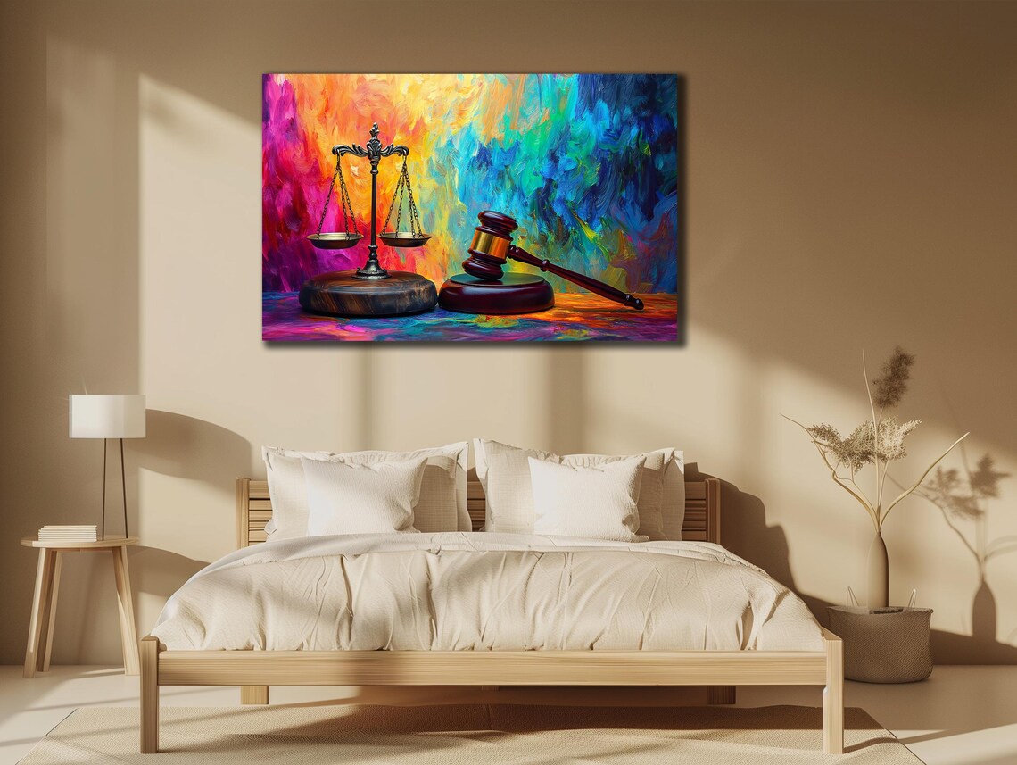 Justice Scales And Gavel Rainbow Brushstroke Law Office Decor Poster - Image 3
