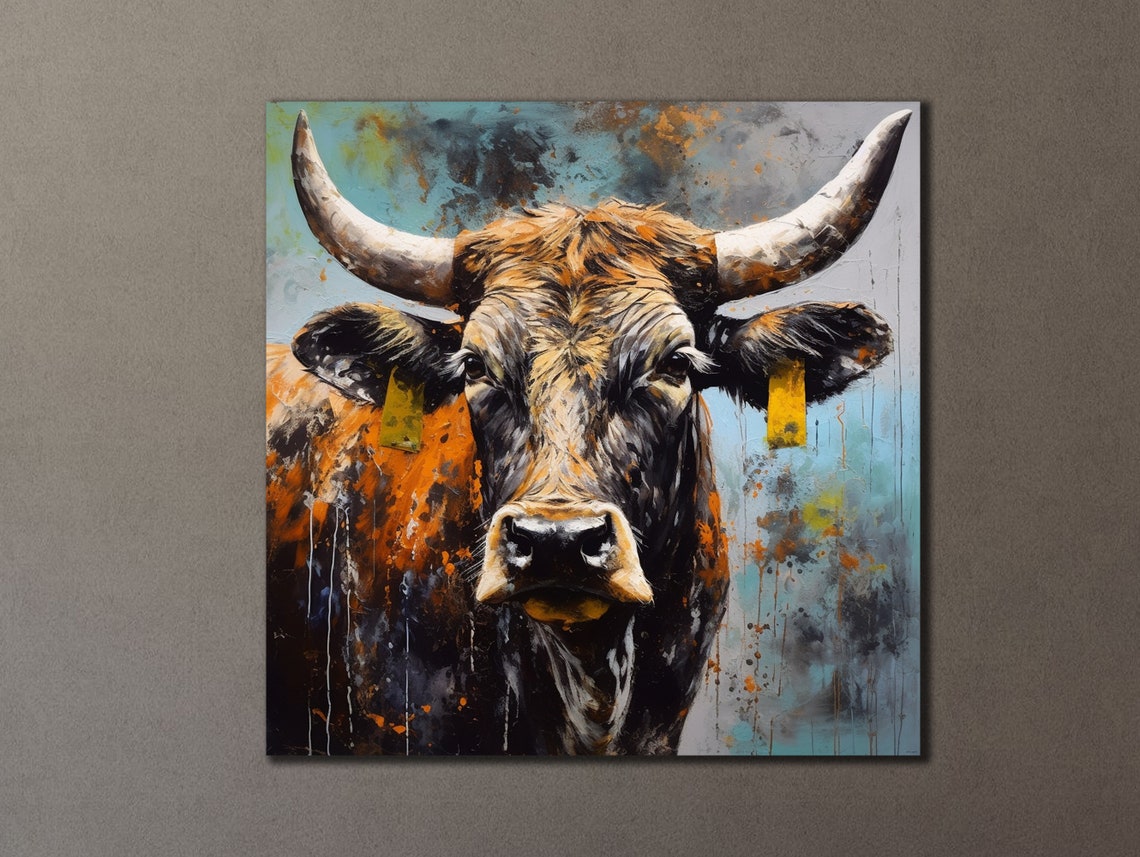 Highland Cow Face Orange Textured Farmhouse Rustic Bull Poster - Image 3