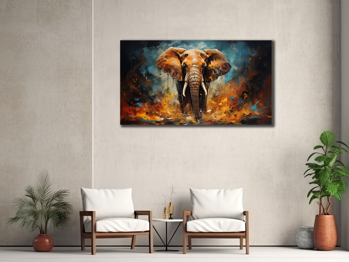 African Elephant Colorful Abstract Wildlife Portrait Art Poster