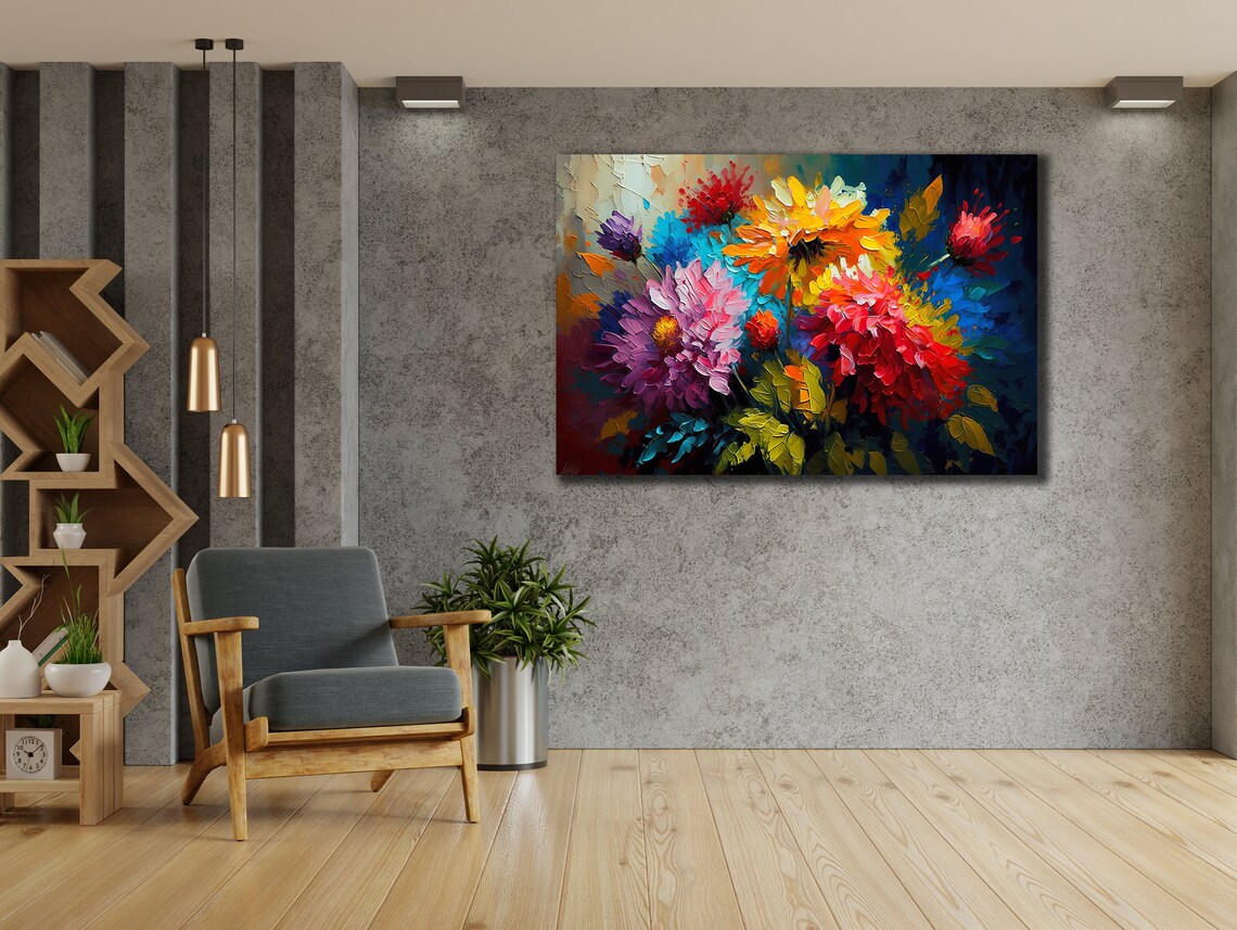 Colorful Impasto Flower Bouquet Bright Textured Modern Art Poster - Image 2