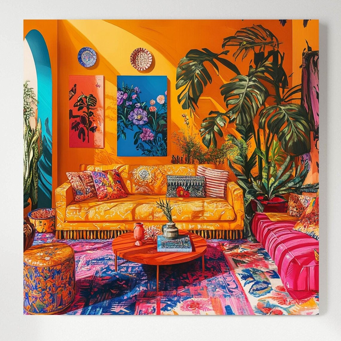 Maximalist Living Room Art Print, Boho Decor