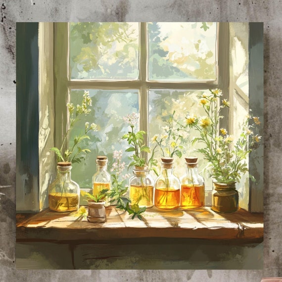 Herbal Bottles - Herbal Potions Farmhouse Art Print