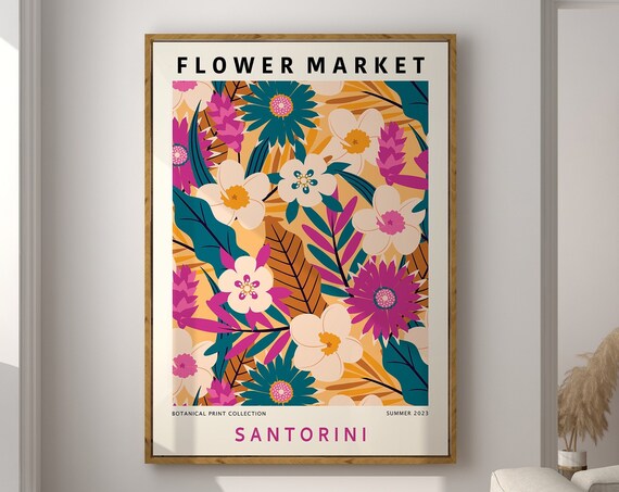 Santorini Flower Market Poster Tropical Flower Market Prints Botanical Art Print Abstract Flower Wall Art Floral Gallery Wall F174