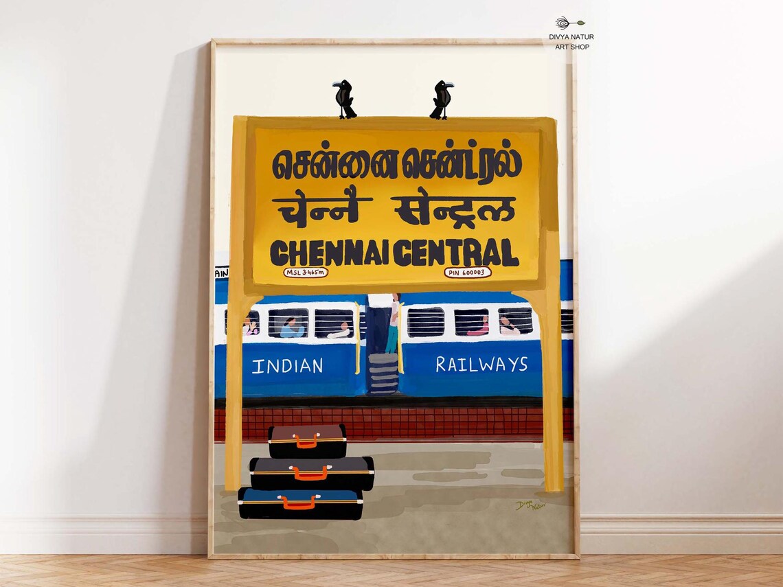Chennai Central Railway Station Sign Indian Railways Travel Poster