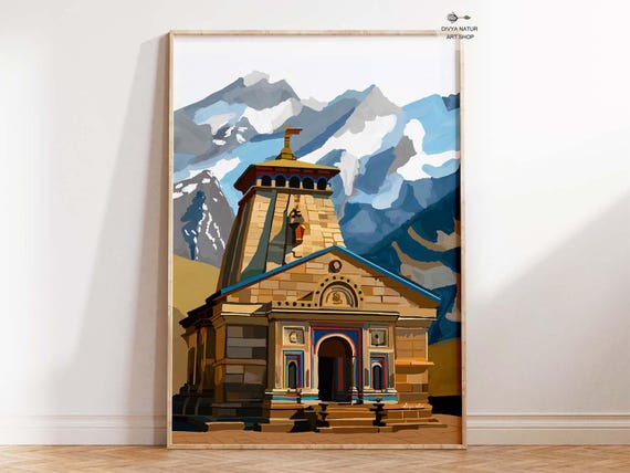 Kedarnath Temple Print Himalayan Mountain Art Spiritual Home Decor North