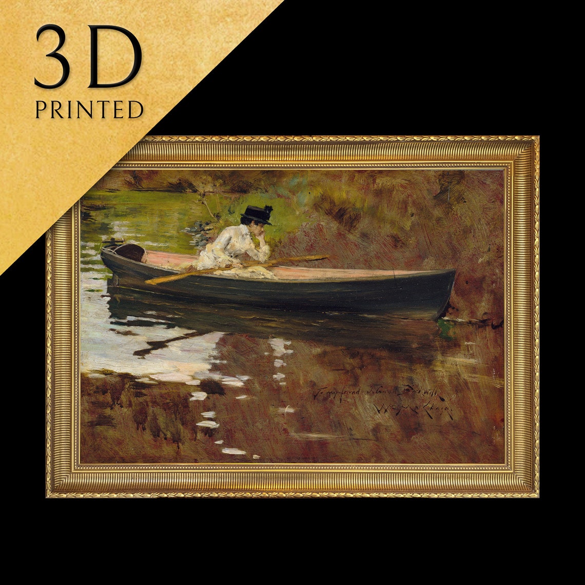 William Merritt Chase Woman Rowing Boat Pond Scene Textured Print