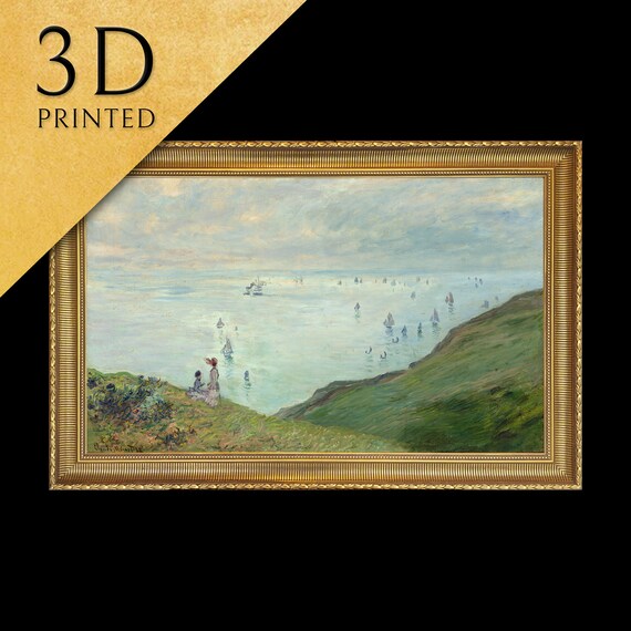 Claude Monet Pourville Cliffs Watching Boats Textured Art Poster