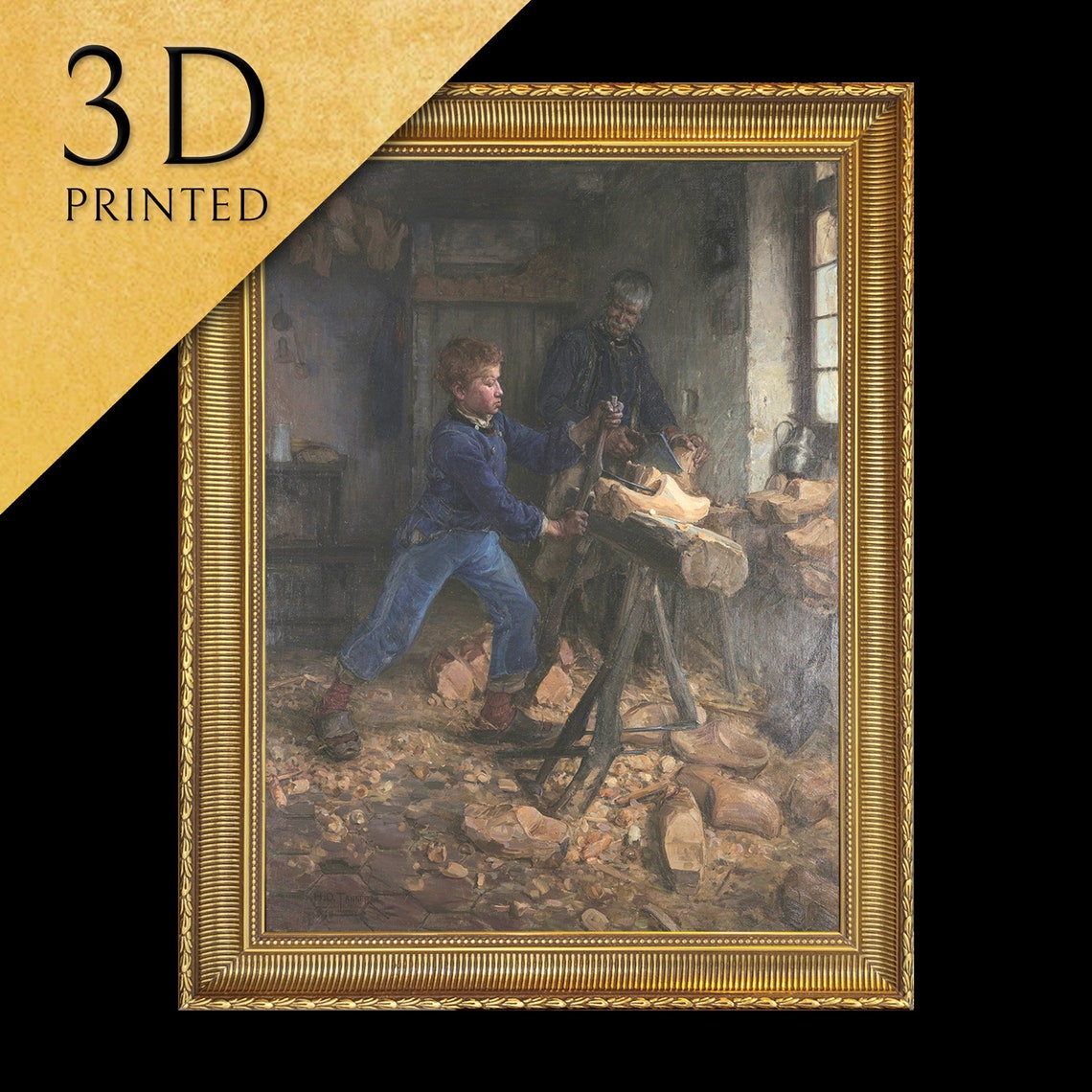 Young Apprentice Boy Sawing Wood Vintage Workshop Scene Poster