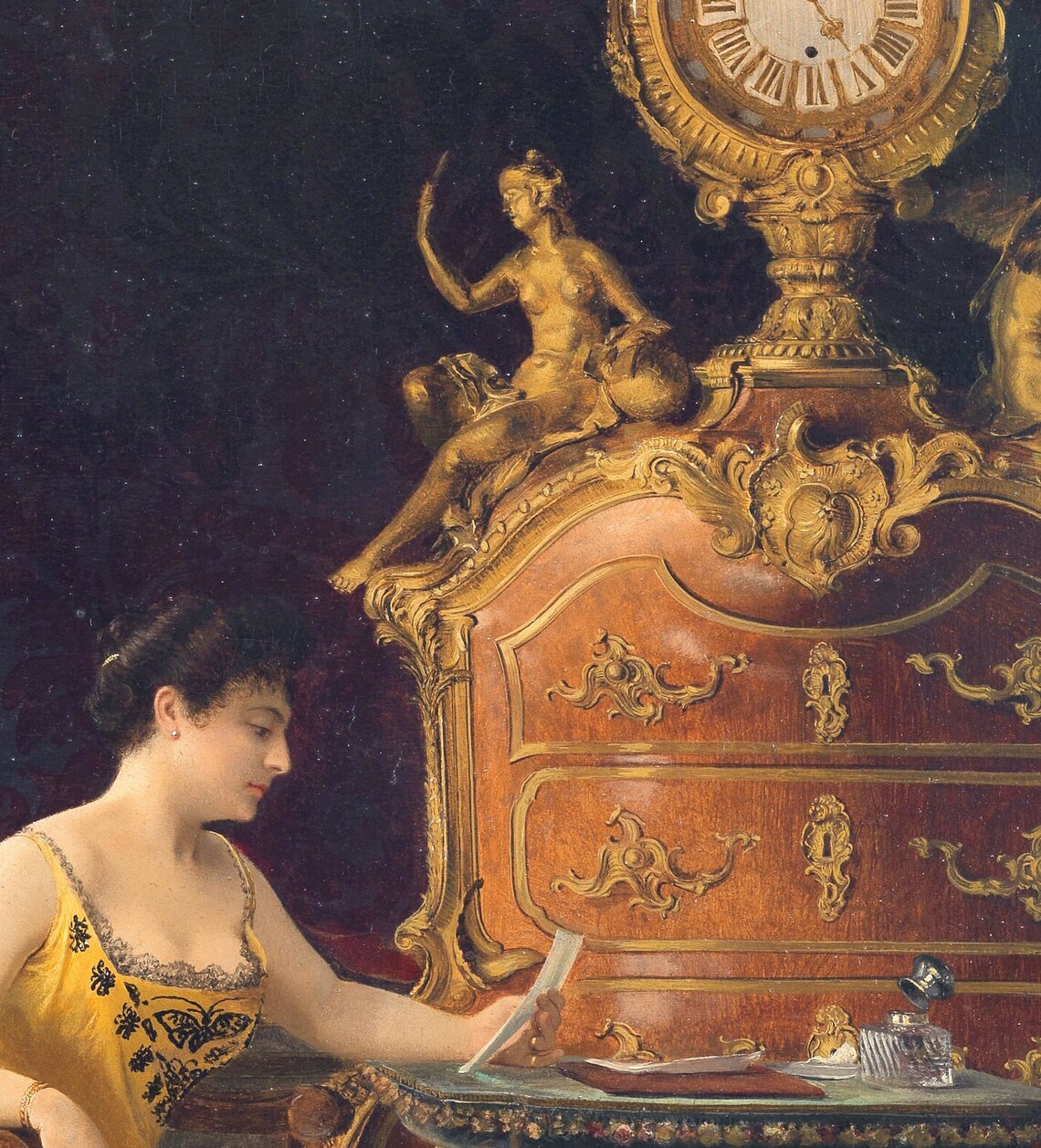 Georges Croegaert The Letter Woman In Yellow Gown Elegant Wall Art - Image 2