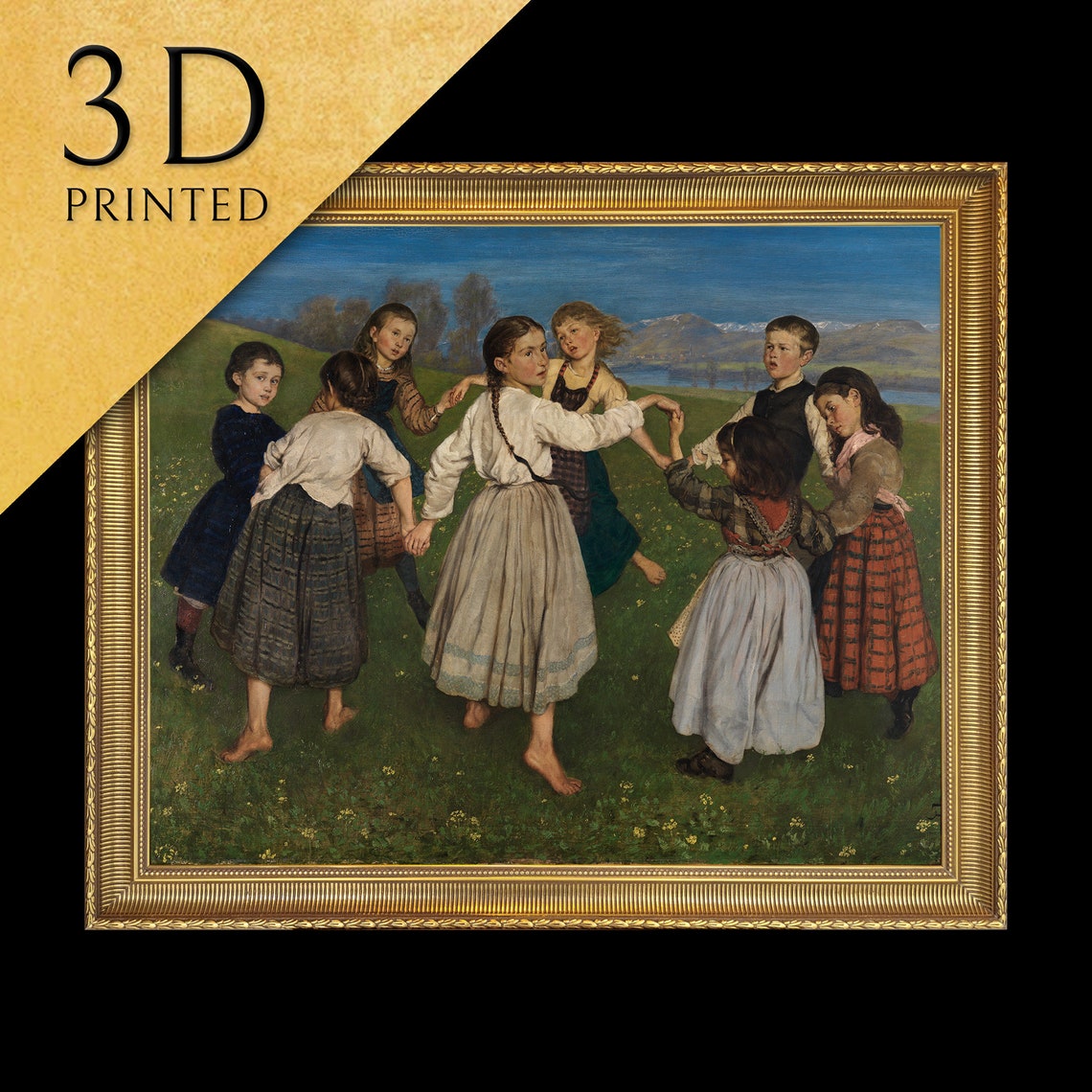 Children Dancing Circle Meadow Barefoot Vintage Genre Scene Art Print