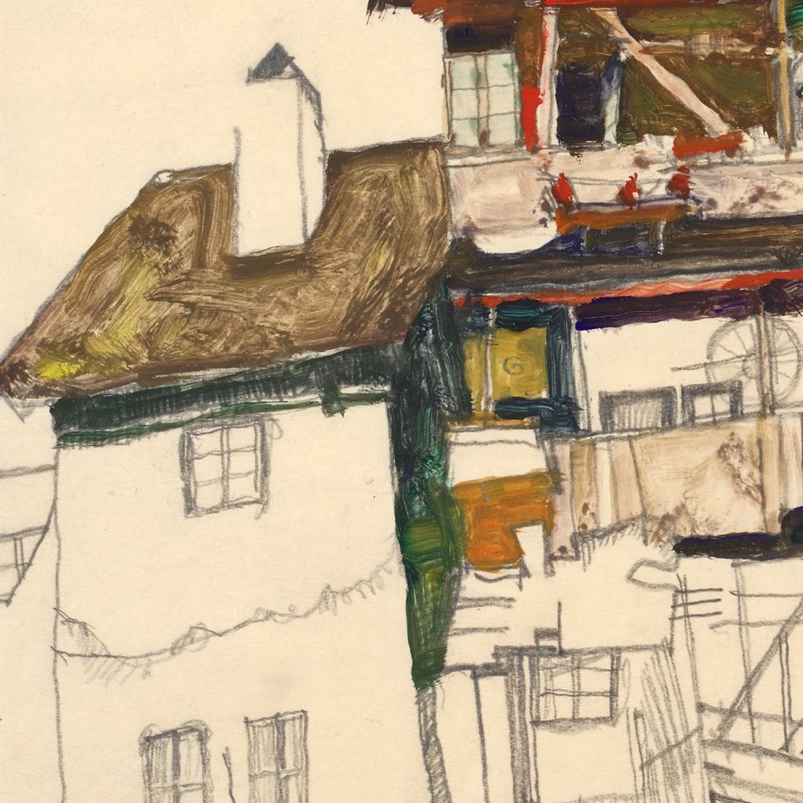 Egon Schiele Old Houses in Krumau Expressionist Town Art Poster - Image 2