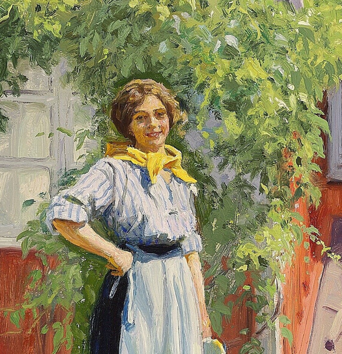 Paul Fischer Red Swedish Cottage Woman Sunny Garden Day Poster - Image 2
