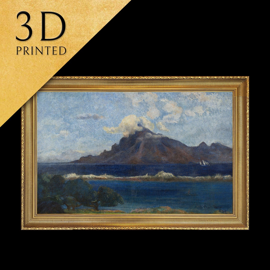 Tropical Island Mountain Rising Over a Turquoise Sea Art Poster