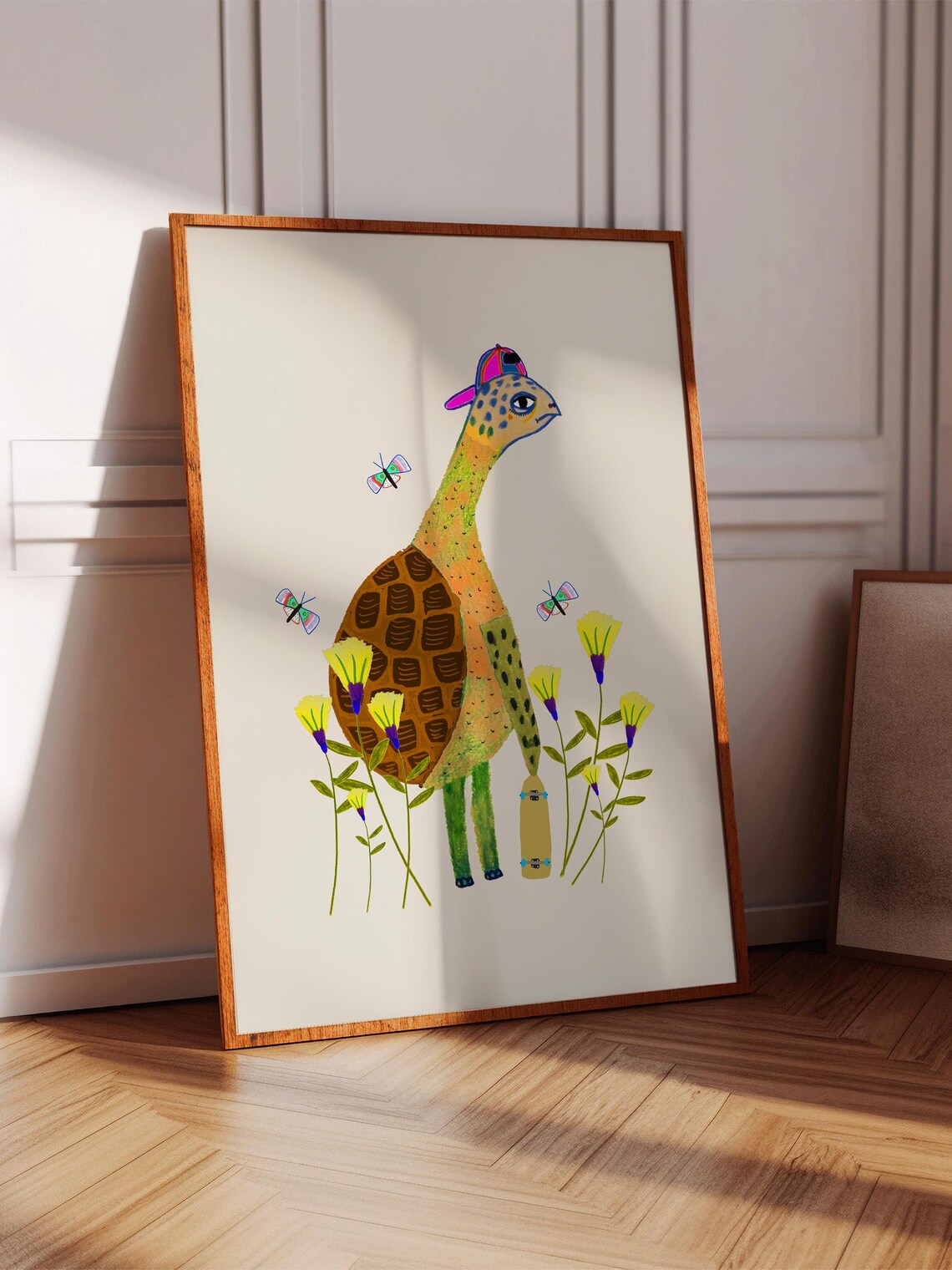 Turtle Kids Nursery Decor Animal Skateboarder Art Print