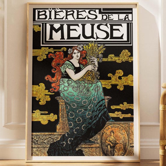 Vintage French Beer Poster, Art Nouveau Style