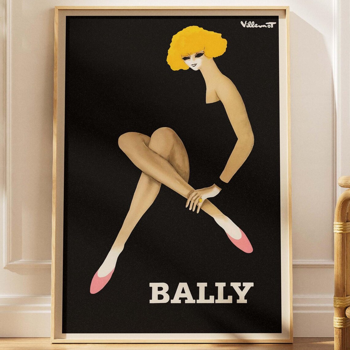 Bally Vintage Shoe Fashion Black Yellow Retro Villemot Poster