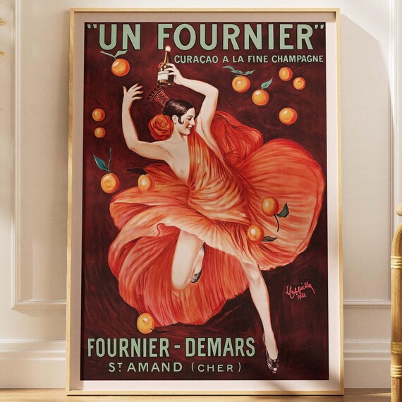 Vintage Curacao Poster French Art Deco Print Bar Cart Decor Orange Liqueur Advertisement
