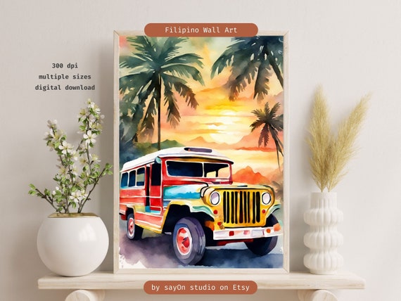 Filipino Culture Vintage Philippine Jeepney Travel Poster