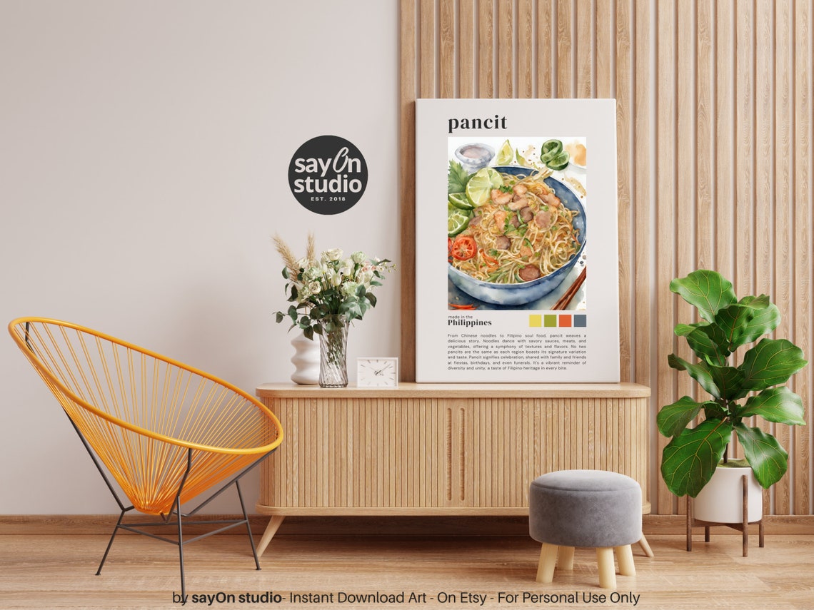 Filipino Festival Food Painting Pinoy Pancit Noodle Poster Aesthetic Kitchen Wall Decor Philippine Culture Art - Image 5