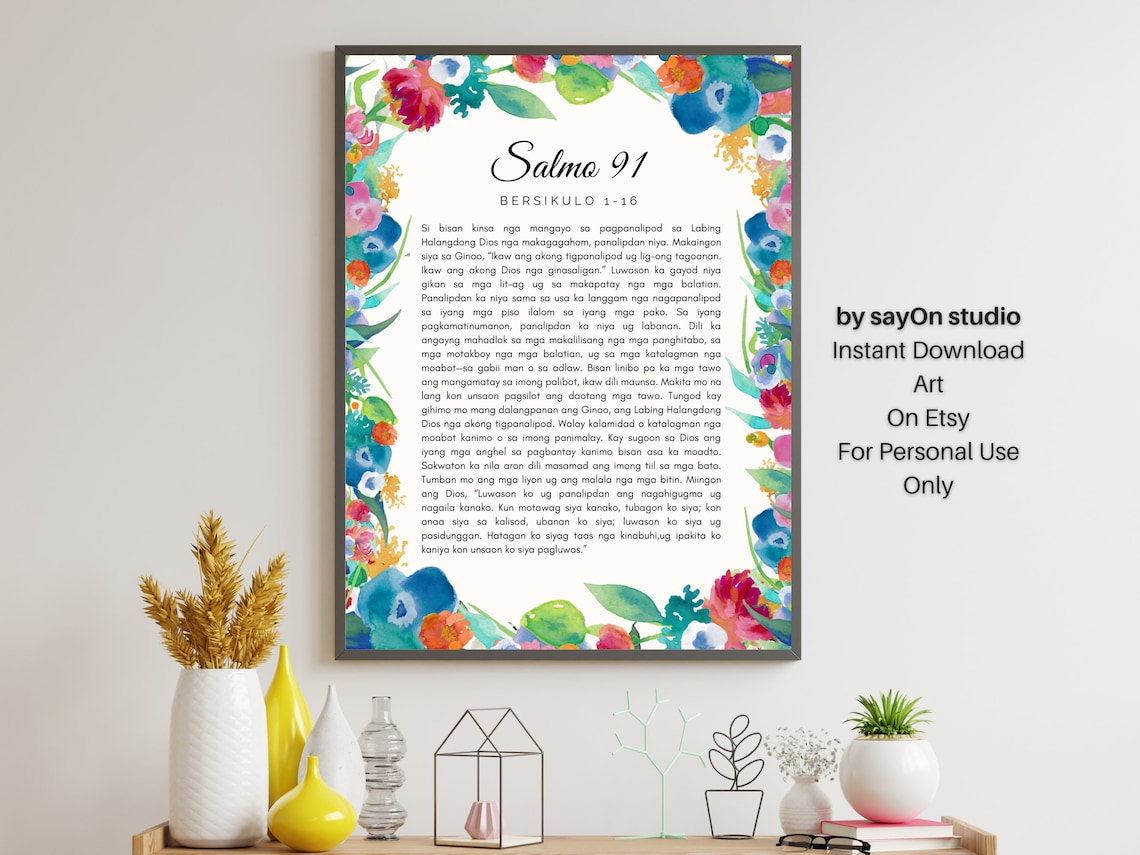 Salmo 91 Filipino Prayer Psalm 91 Verses Floral Watercolor Wall Poster - Image 5