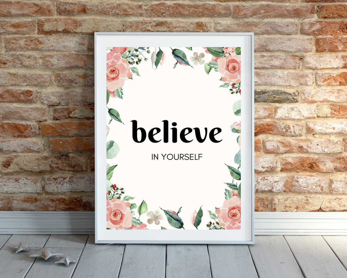 Believe in Yourself Floral Wreath Positive Affirmation Wall Poster - Image 3