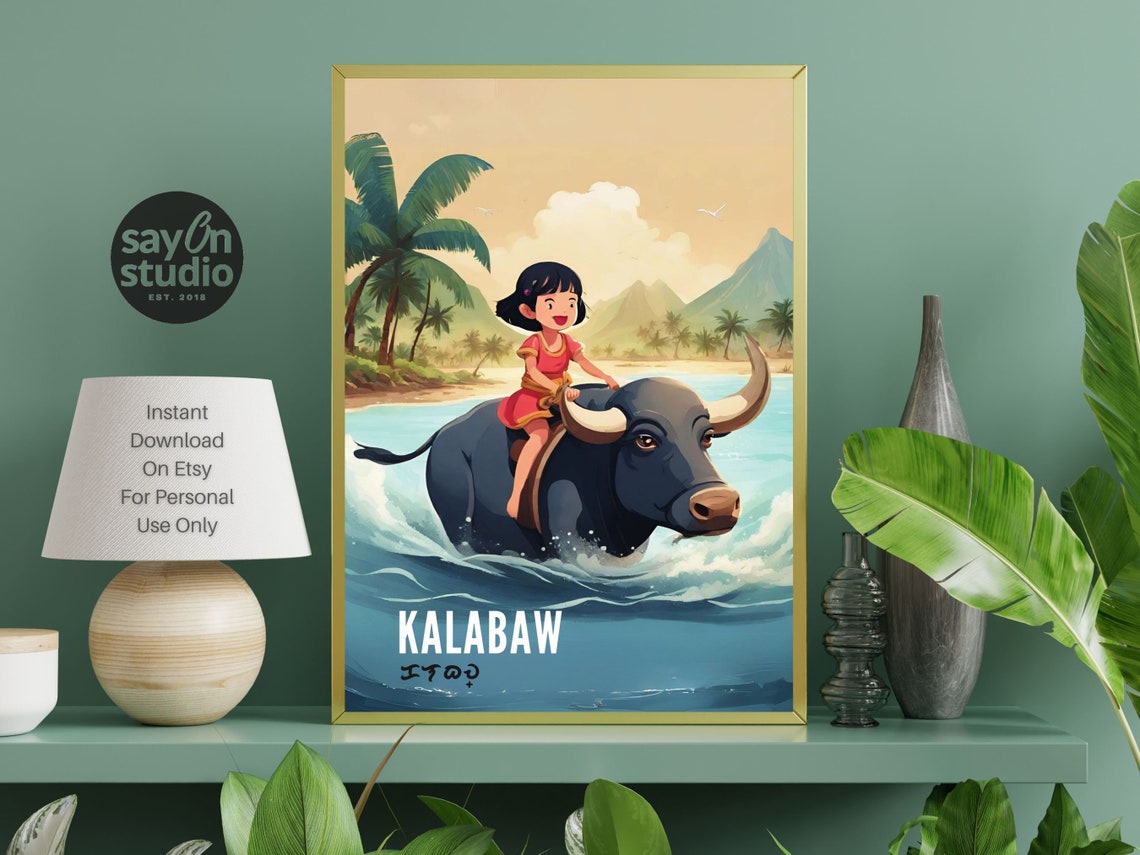 Philippine Kalabaw Carabao Boy Riding Buffalo Ocean Coast Art Poster - Image 4
