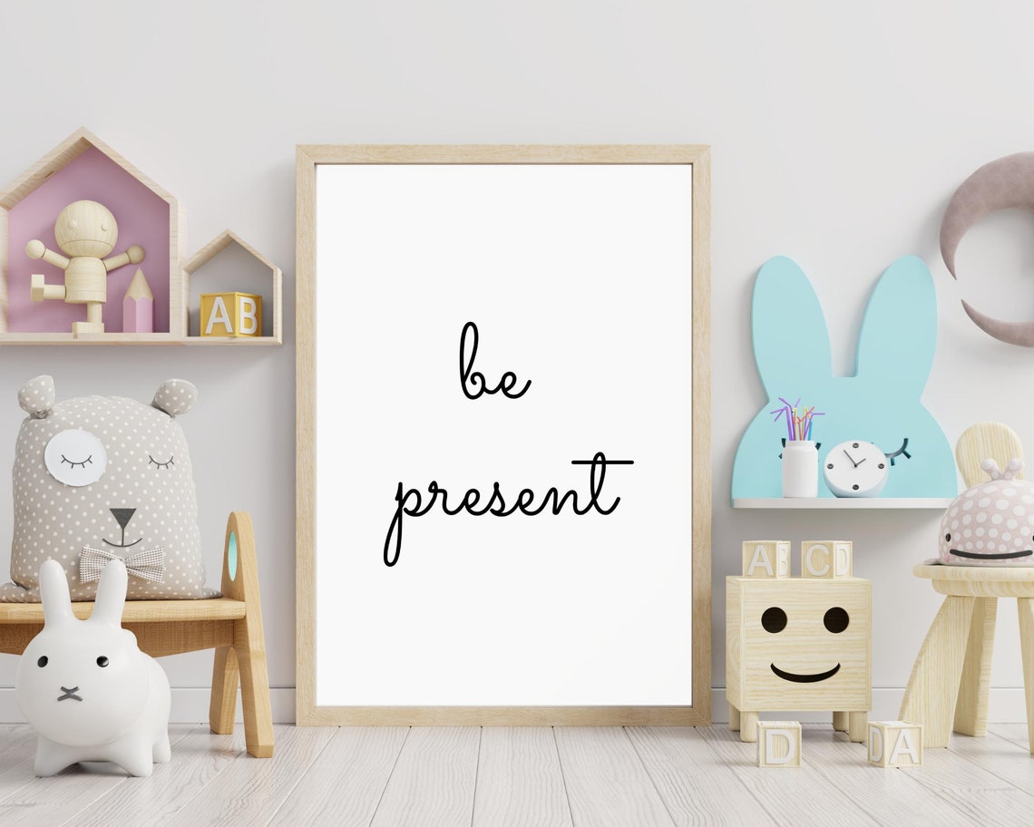 Be Present Handwritten Script Quote Minimalist Black and White Poster - Image 3