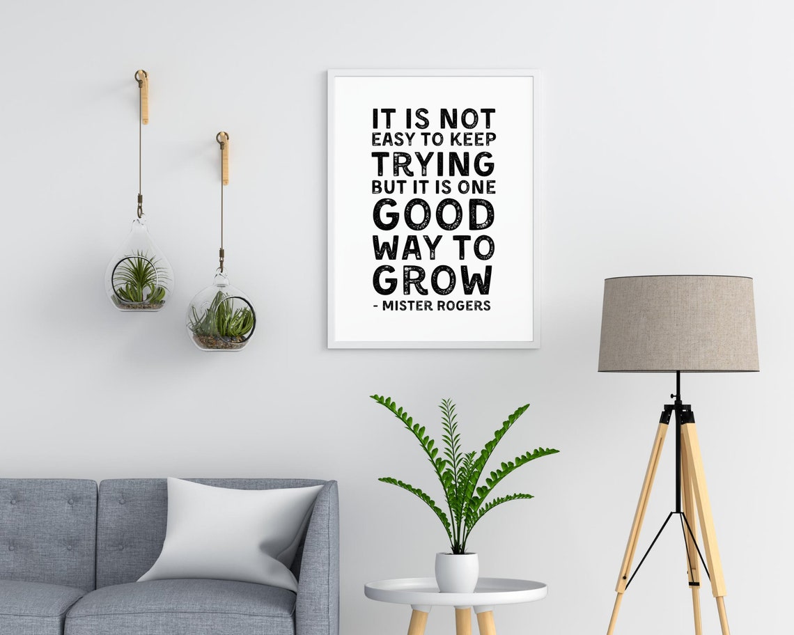 Mister Rogers Keep Trying Quote Growth Mindset Black Typography Poster - Image 3
