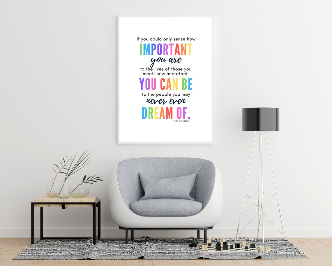 Mister Fred Rogers Important You Are Quote Rainbow Typography Poster - Image 2