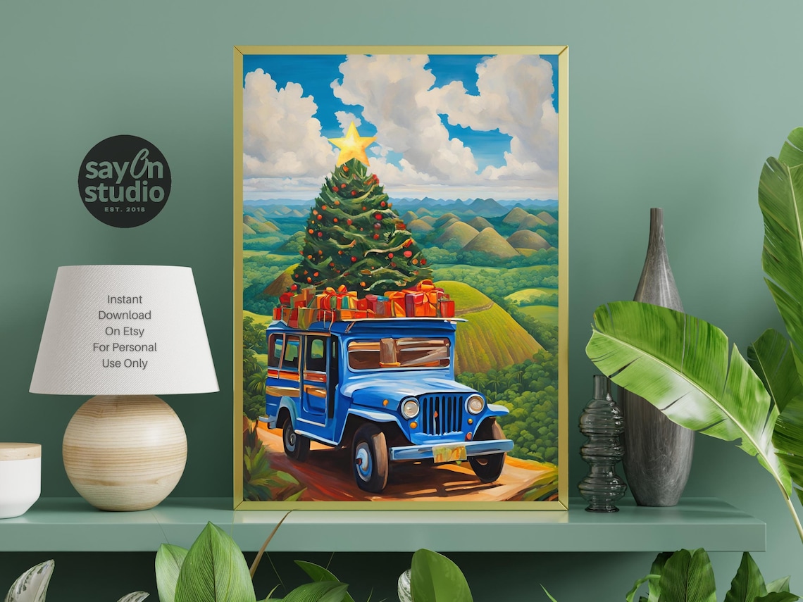 Filipino Christmas Jeepney Ride Through Bohol Chocolate Hills Poster - Image 2