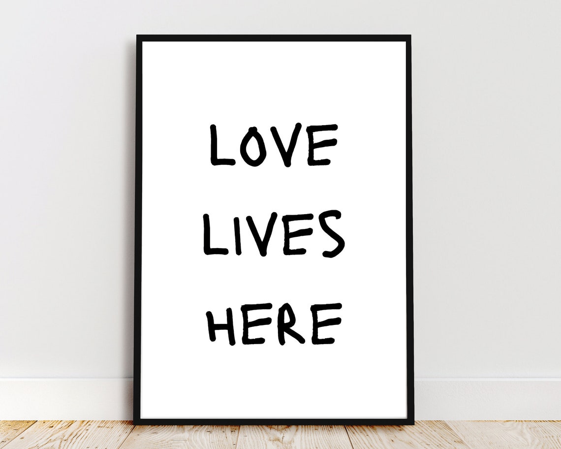 Love Lives Here Hand Lettered Minimalist Black And White Wall Art - Image 3